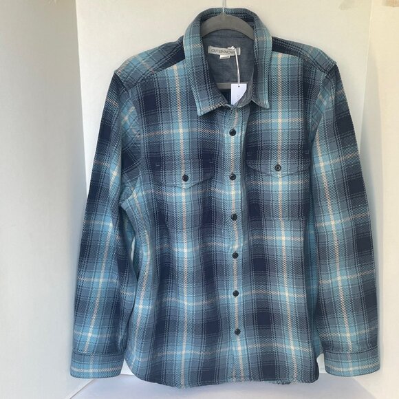 Outerknown Blanket Plaid Shirt Mens Medium Blue Flannel Long Sleeve Button Down - Picture 1 of 6